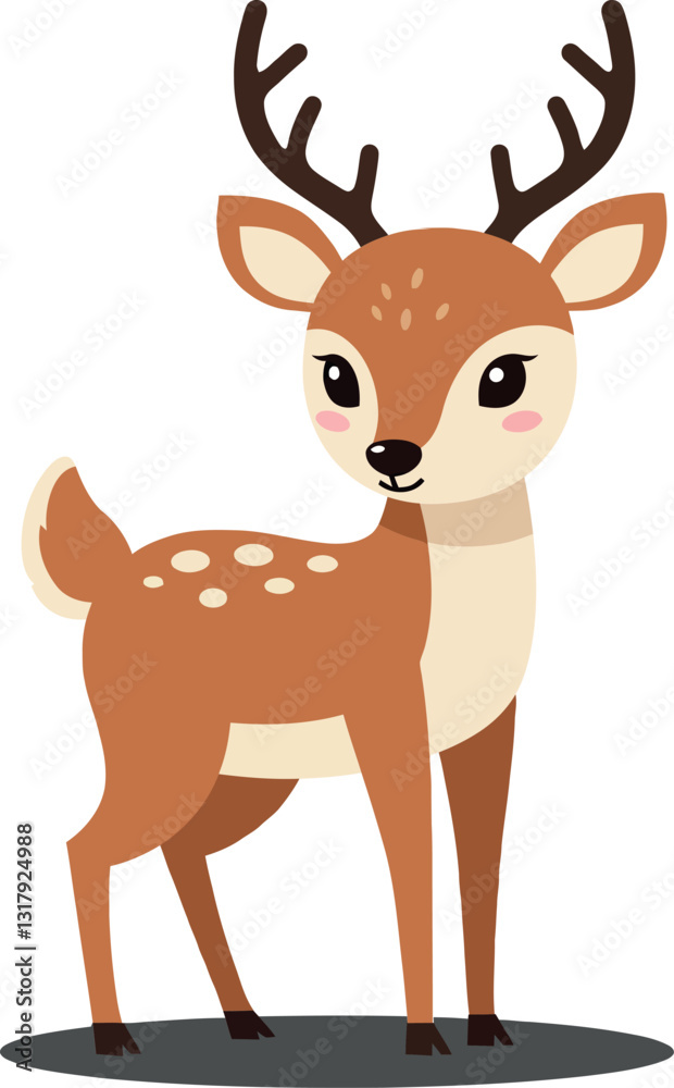 Fototapeta premium A charming young deer standing gracefully with a cute expression, designed in a flat style, perfect for nature-themed vector art