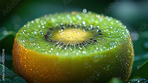 a whole kiwi fruit with a freshly cut segment showcasing the glistening juice and bright colors of the fruit s interior