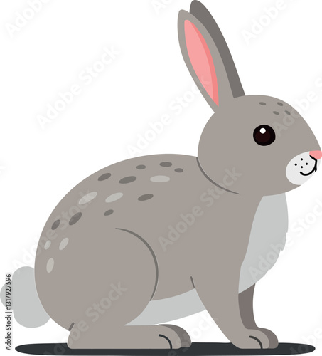 A cute grey rabbit sitting calmly with soft fur and expressive eyes in a minimal flat design vector illustration