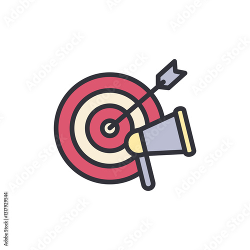 Target advertising colored icons, minimalist vector illustration ,simple transparent graphic element .Isolated on white background