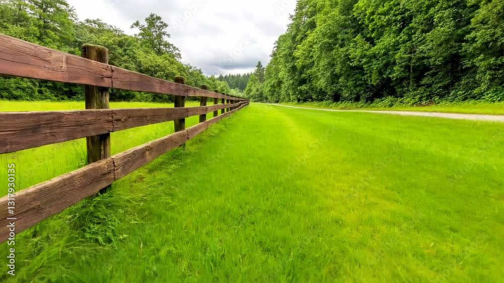 Wooden Fence Beside Lush Green Field and Trees Wooden Fence Beside Lush Green Field and Trees