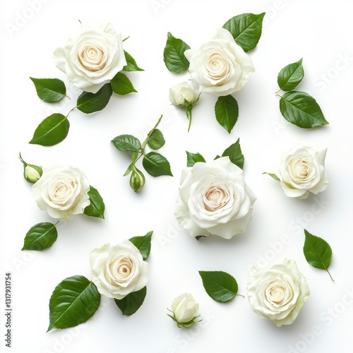 White Roses and Green Leaves