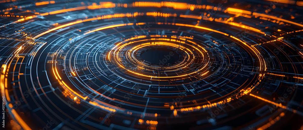 Fototapeta premium Abstract Futuristic Technology Background With Orange And Blue Circular Light Trails