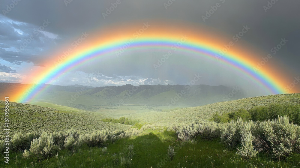 Naklejka premium Mountain Valley Rainbow after Storm