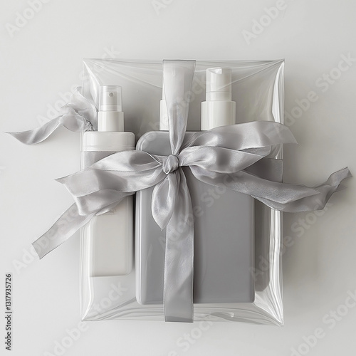 Elegant premium skincare gift set securely sealed in clear acetate packaging for luxurious self-care presentation photo