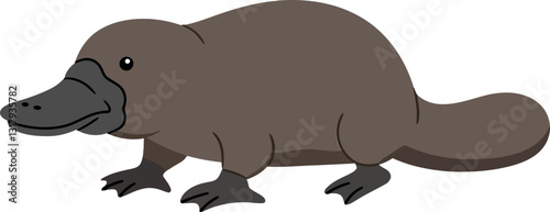 A cute platypus with a flat body and webbed feet in a minimal style showcasing its unique features in vibrant colors, vector illustration