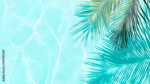 Tropical Water Surface with Palm Leaves in Sunlight Reflection