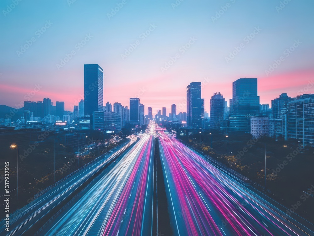 Vibrant Urban Nightscape with Dynamic Light Trails Illuminating Busy City Streets Creating an Energetic and Lively Atmosphere in Modern Metropolis Vibrant Urban Nightscape with Dynamic Light Trails Illuminating Busy City Streets Creating an Energetic and Lively Atmosphere in Modern Metropolis