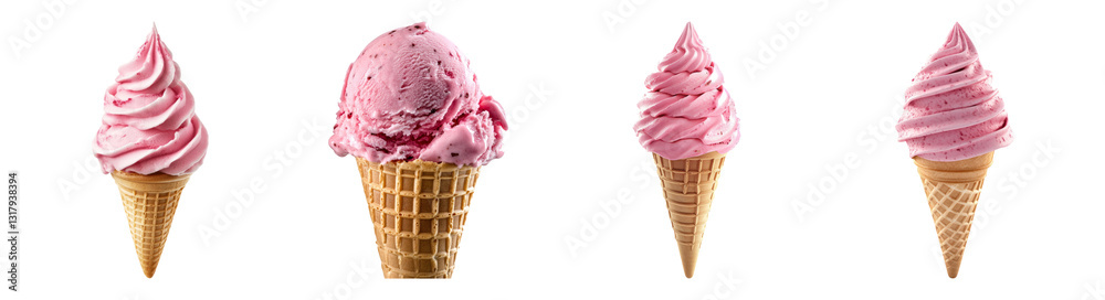 Assorted Pink Ice Cream Cones with Swirls and Scoops on White Background, PNG bundle collection, Isolated on Transparent Background Assorted Pink Ice Cream Cones with Swirls and Scoops on White Background, PNG bundle collection, Isolated on Transparent Background