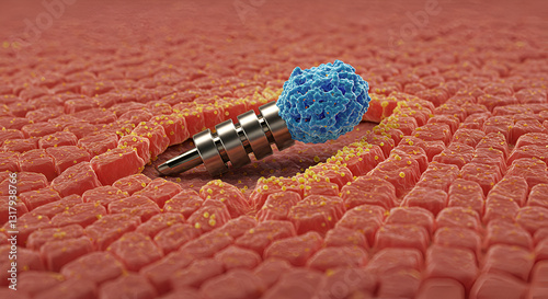 Magnified View of Nanotech Implant Integrating with Organic Tissue photo