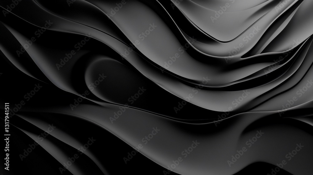 Abstract Black Waves: Elegant Swirling Dark Grey and Black Fluid Texture Background Design