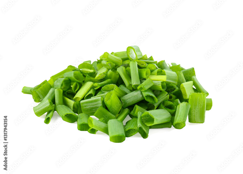Pile of fresh chopped green onion isolated on white Pile of fresh chopped green onion isolated on white