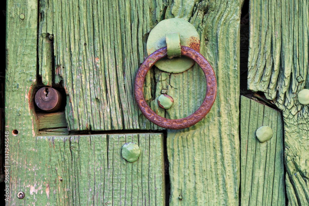 Europe, Spain, Balearic Islands, Mallorca. Esporles door and iron andles and lock.