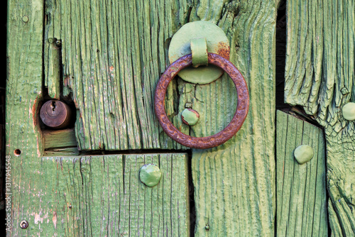 Europe, Spain, Balearic Islands, Mallorca. Esporles door and iron andles and lock.
