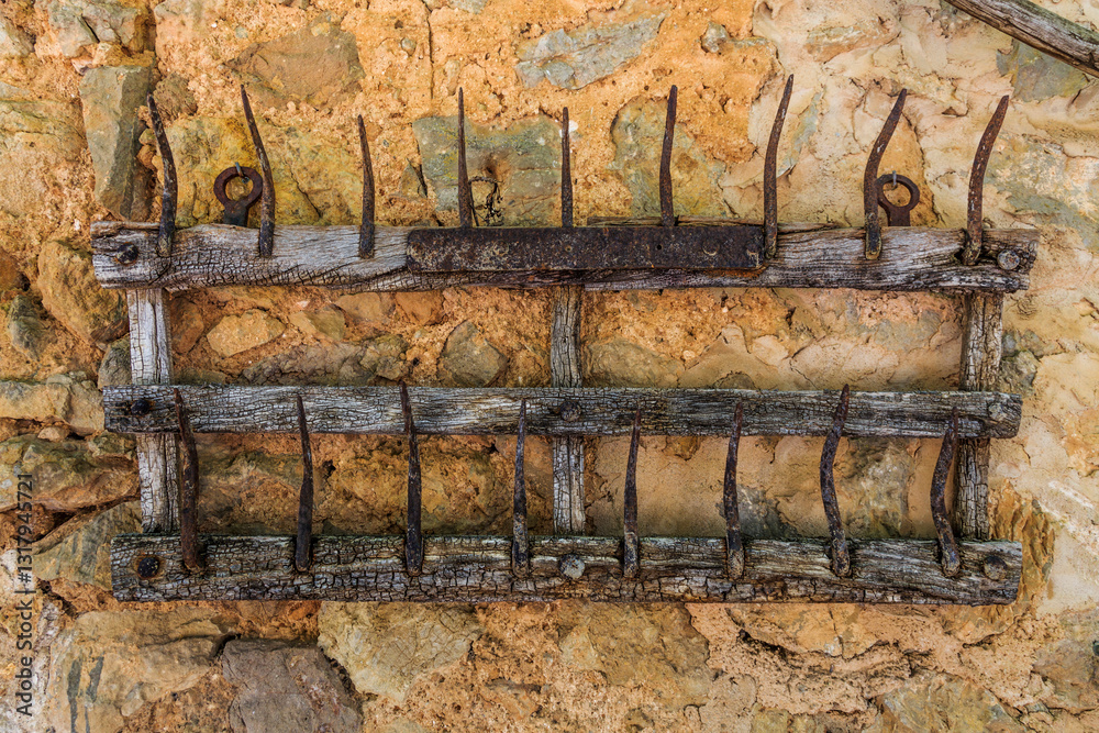 Europe, Spain, Balearic Islands, Mallorca. Farm tools. Harrow.