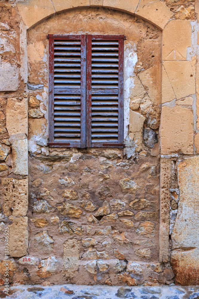 Europe, Spain, Balearic Islands, Mallorca. Esporles, Shuttered windows.