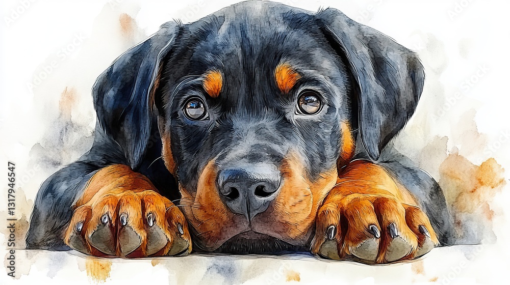 Fototapeta premium dobermann puppy clipart isolated watercolor element illustration detailed illustration