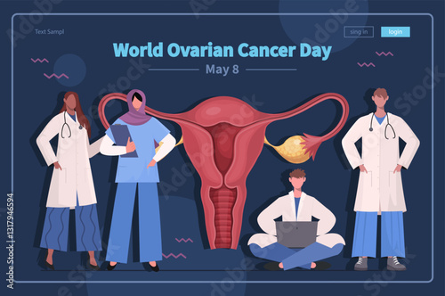  World Ovarian Cancer Day. Female reproductive system. Reproductive health concept. Modern concept for website development, social media, template web. Vector Not AI generated