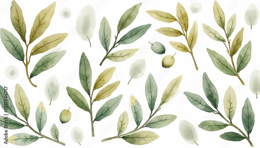 Watercolor illustration of olive tree branches, leaves with olives isolated on white background. Hand-drawn botanical elements for invitations, greeting cards, posters, wallpapers, web design. Summer Watercolor illustration of olive tree branches, leaves with olives isolated on white background. Hand-drawn botanical elements for invitations, greeting cards, posters, wallpapers, web design. Summer