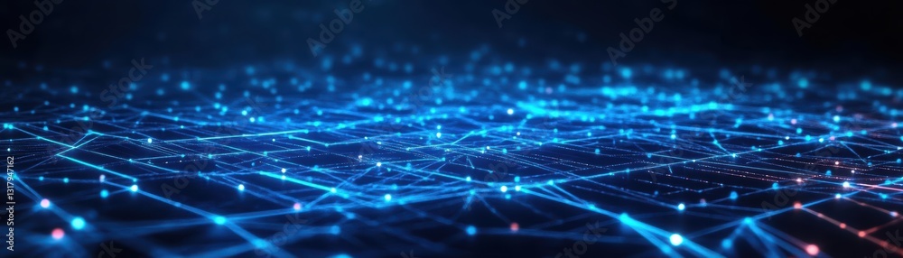 Abstract digital landscape featuring glowing lines and points in blue tones, reminiscent of technology and connectivity. Abstract digital landscape featuring glowing lines and points in blue tones, reminiscent of technology and connectivity.