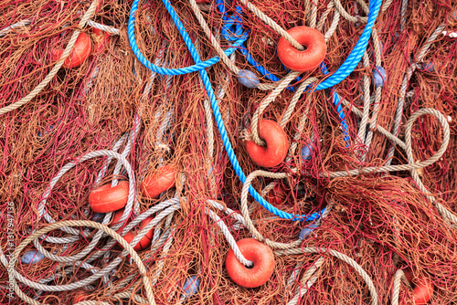 Obraz na płótnie Europe, Spain, Balearic Islands, Mallorca, Santanyi, Cala Figuera . A small , colorful fishing harbor on S.E. corner of island. Fishing nets. w salonie