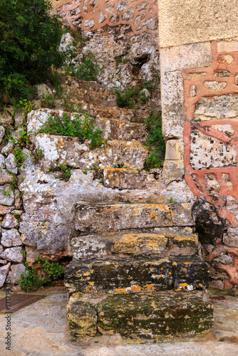 Europe, Spain, Balearic Islands, Mallorca, Santanyi, Cala Figuera . A small , colorful fishing harbor on S.E. corner of island. Stairs from water to town.