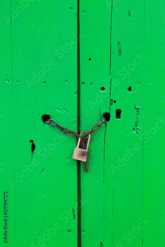 Obraz na płótnie Europe, Spain, Balearic Islands, Mallorca, Santanyi, Cala Figuera . A small , colorful fishing harbor on S.E. corner of island. Locked green door. w salonie
