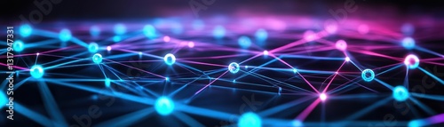 Abstract network technology background with vibrant blue and purple lights, perfect for illustrating digital connectivity and innovation. photo