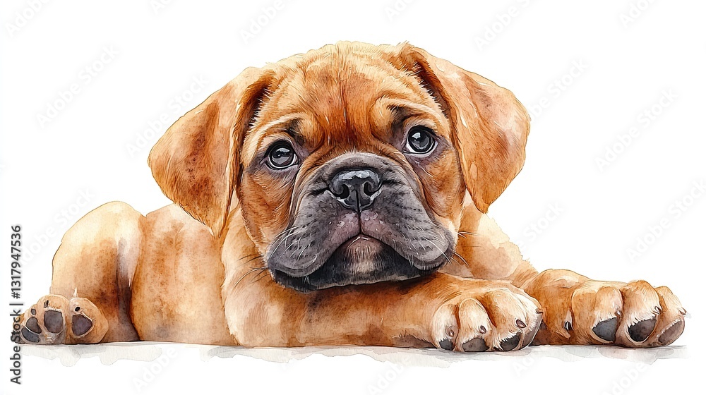 Obraz premium dogue de bordeaux puppy clipart digital watercolor clipart detailed illustration