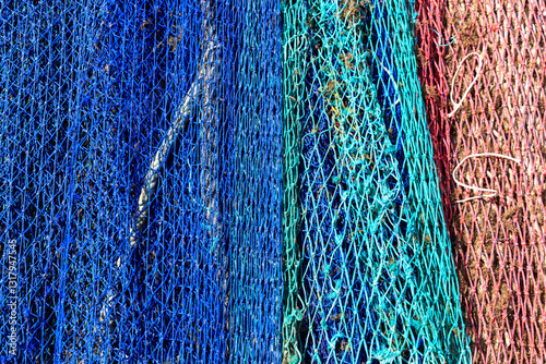 Obraz na płótnie Europe, Spain, Balearic Islands, Mallorca, Santanyi, Cala Figuera . A small , colorful fishing harbor on S.E. corner of island. Fishing nets. w salonie