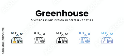 Greenhouse vector icons set stock illustration.