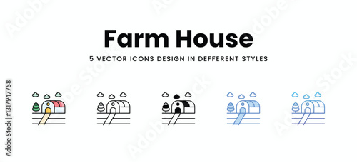 Farm House vector icons set stock illustration.