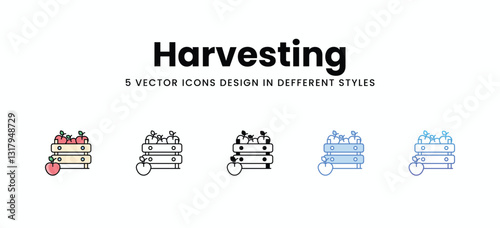 Harvesting vector icons set stock illustration.