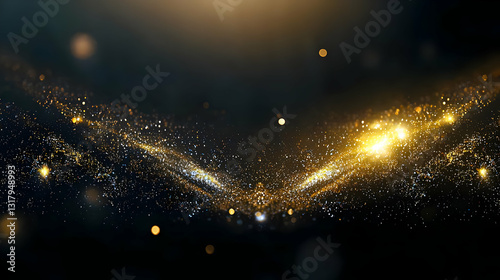 Abstract Golden Glitter Sparkle On A Dark Background With Bokeh Effect And Wave Pattern Digital Art