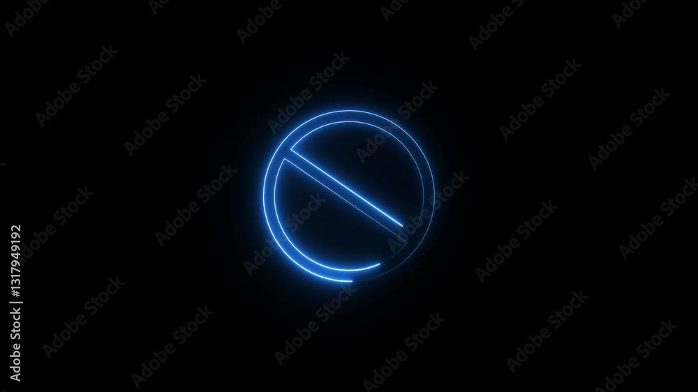 Simple neon line Ban icon. Warning, stop or no entry forbidden red color circle and line symbol icon animation