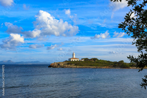 Europe, Spain, Balearic Islands, Mallorca. Lighthouse on an island.