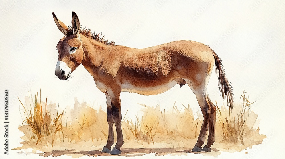 Fototapeta premium donkey in farm clipart isolated watercolor element illustration detailed illustration
