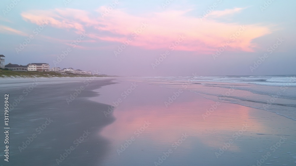 Fototapeta premium Serene Sunset Over Gentle Waves at the Beach