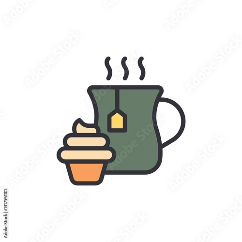 Afternoon tea colored icons, minimalist vector illustration ,simple transparent graphic element .Isolated on white background