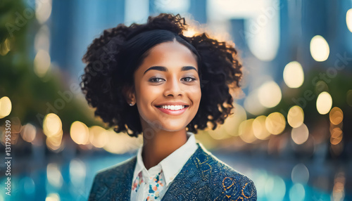 Confident Businesswoman in Urban Setting with Stylish Formal Attire