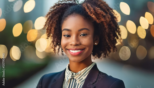 Confident Businesswoman in Urban Setting with Stylish Formal Attire