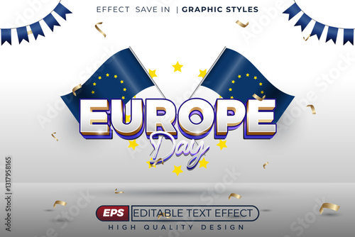 Editable 3d text effect europe day