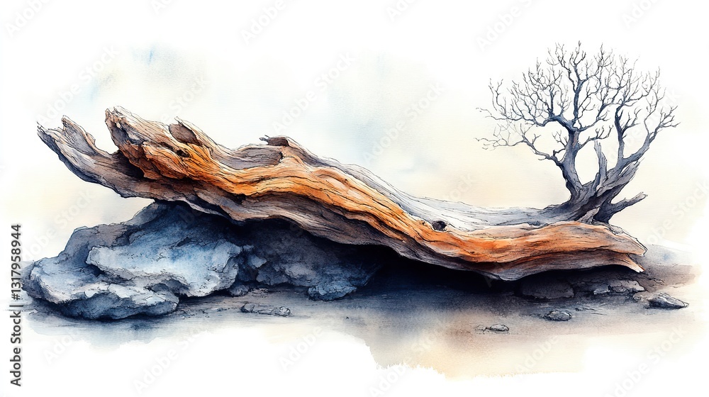 Fototapeta premium driftwood clipart watercolor illustration detailed artistic graphic illustration