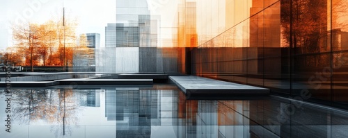 Contemporary architecture reflected in the serene surface of still water