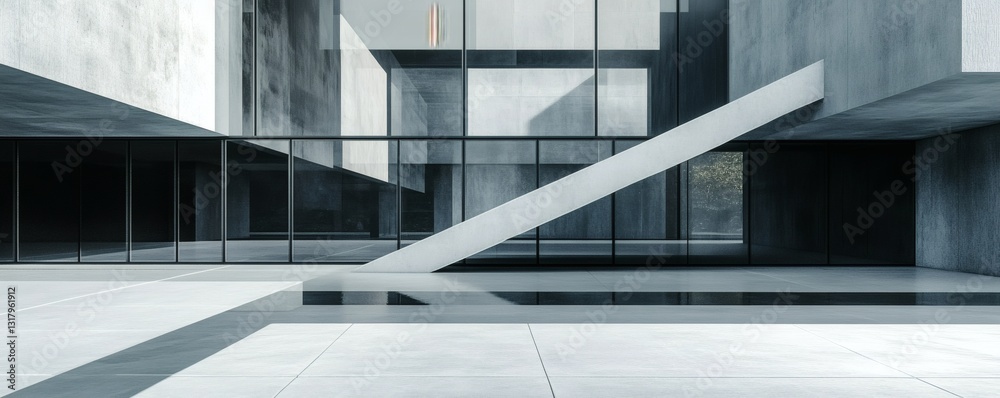 Fototapeta premium Modern architectural structure with linear design and glass facade