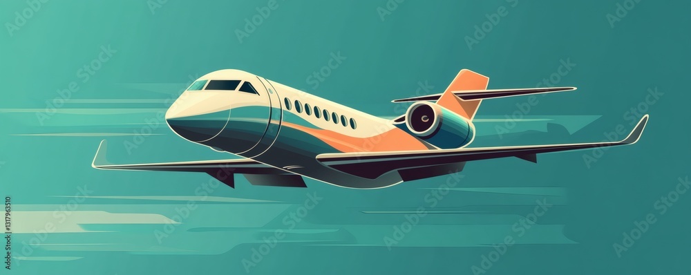 Fototapeta premium A colorful private jet aircraft gracefully flies across the bright sky