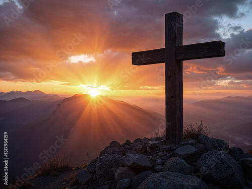 Gipfelkreuz im Sonnenaufgang photo