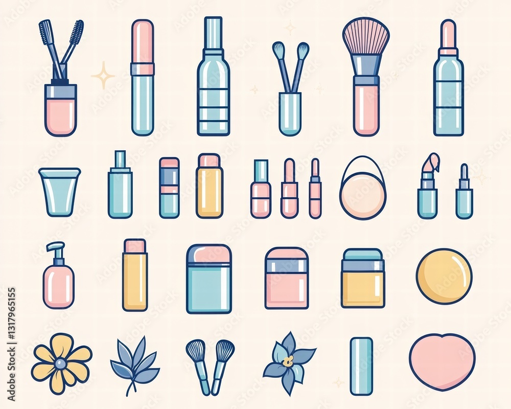 Flat Design Beauty and Makeup Tools Collection on Soft Background