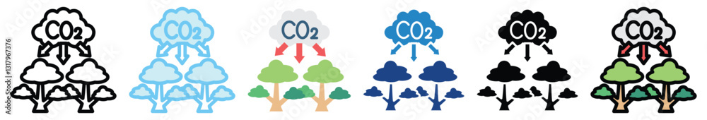 Carbon Capture multi style, mini illustration icon set. outline, flat, glyph, line color, UI, UX, app and web, digital or print. related to ecology and environment. Carbon Capture multi style, mini illustration icon set. outline, flat, glyph, line color, UI, UX, app and web, digital or print. related to ecology and environment.