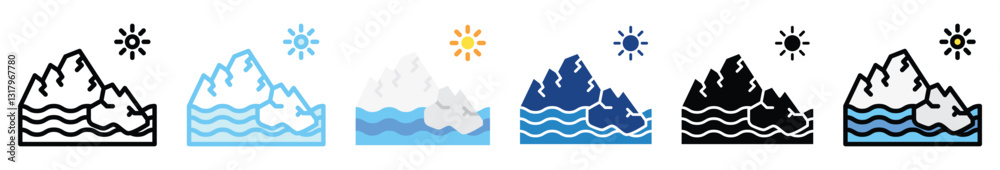 Ice Cap multi style, mini illustration icon set. outline, flat, glyph, line color, UI, UX, app and web, digital or print. related to ecology and environment. Ice Cap multi style, mini illustration icon set. outline, flat, glyph, line color, UI, UX, app and web, digital or print. related to ecology and environment.